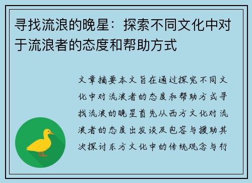 寻找流浪的晚星：探索不同文化中对于流浪者的态度和帮助方式